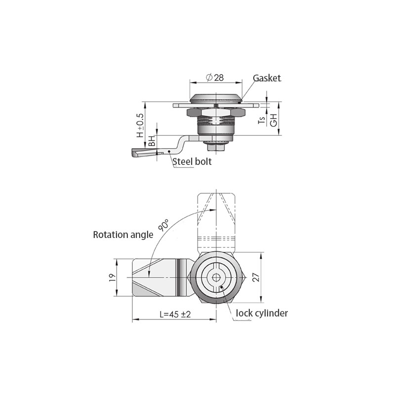 Kunci Industri Keluli Tahan Karat MS705-S 90°Putaran 270N Kunci Industri Keluli Tahan Karat MS705-S 90°Putaran 270N