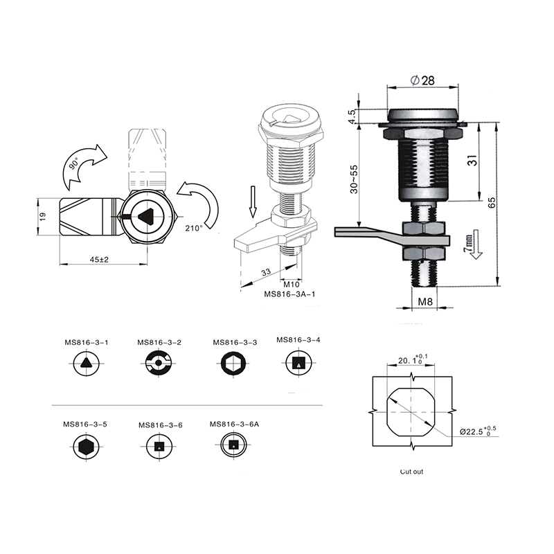 MS816-3-1 Kunci Selak Mampatan Silinder 8mm Segi Tiga MS816-3-1 Kunci Selak Mampatan Silinder 8mm Segi Tiga
