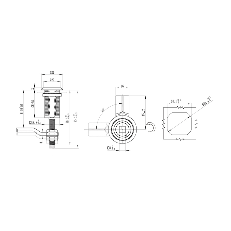 MS816-3D-1 Segitiga 8mm Kunci Selak Mampatan Silinder Kunci MS816-3D-1 Segitiga 8mm Kunci Selak Mampatan Silinder Kunci